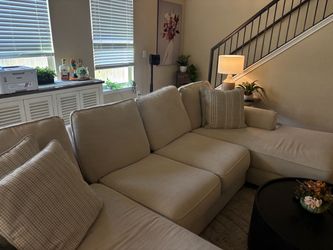 Beige Fabric Sectional Sofa with Chaise + 1 extra seat