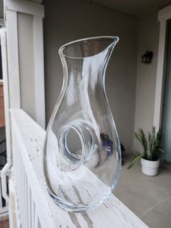Modern Clear Glass "Donut Hole" Pitcher / Wine Decanter