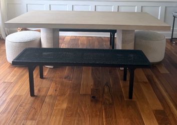 Restoration Hardware Dining Table, 2 Benches & 2 Fuzzy Chairs