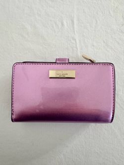 Kate Spade New York Metallic Pink Purple Bifold Wallet Gold Tone Hardware