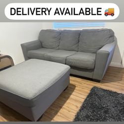 Grey/Gray Living Spaces Mcdade Couch Sofa SET with Ottoman - 🚚 DELIVERY AVAILABLE 
