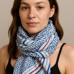 Hilfiger, silk scarf, red, white, and blue