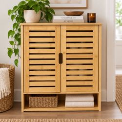 Natural Bamboo Slatted Storage Cabinet