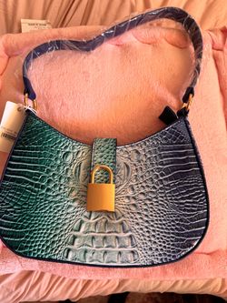Croc Embossed Shoulder Bag with Gold Lock