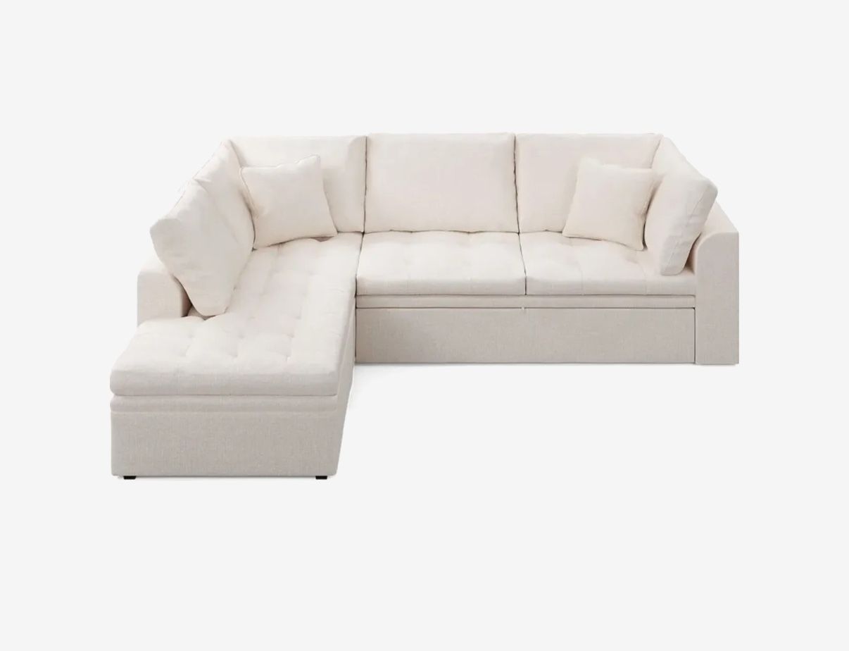 Large White Sectional Sofa with Pull-Out Bed
