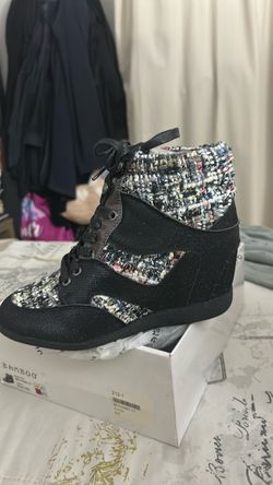Bamboo Wedge Sneakers with Tweed Detail