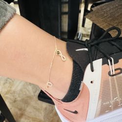 10K Solid Gold Ankle Bracelet For Wedding 9.5 Inches Long 