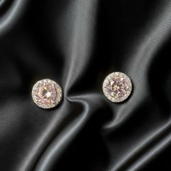 Pink Silver CZ Stud Earrings