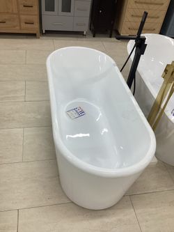 63” bathroom freestanding tub end drain one piece white acrylic with steel frame with leveling legs ready for pick up today