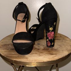 Black Floral Heels