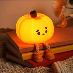 NEW — Pumpkin Night Light, Cute LED Lamp, Silicone Dimmable Nursery Nightlight for Kids, Silicone Rechargeable Bedside Touch Lamp, Funny Office Desk a