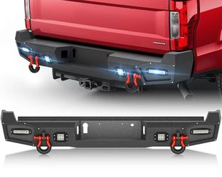 for F250 F350 F450 Rear Step Bumper Compatible with 2017-2025 4th Gen Ford F250 F350 F450 Super Duty Pickup Truck Bumper with 4 x 18W LED Lights & D-r