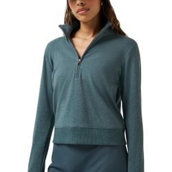 Travis Mathew Cloud Fleece Long Sleeve 1/2 Zip Cropped Heather Dark Slate Green M