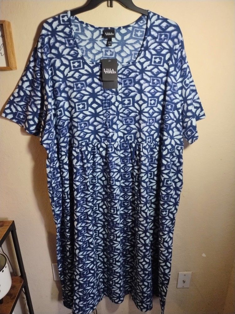 New Ulla Popken Dress Tropical Floral Maxi Midi Pockets Women 28/30