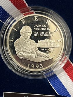 1993 S James  Madison  Commemorative Proof Silver half dollar ( Bill Of Rights)