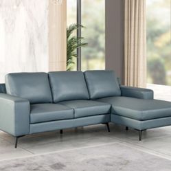 Brand New Blue Leather Modern Style Sectional Sofa