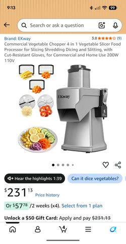 EKway 4-in-1 Electric Vegetable Chopper Slicer