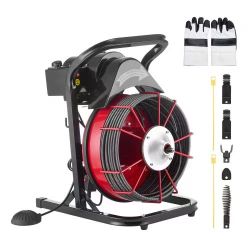 540^Drain Cleaner Machine 75 FT x 3/8 Inch, Sewer Snake Auger Manual Feed with 4 Cutters & Air-activated Foot Switch for 2" to 4" Pipes