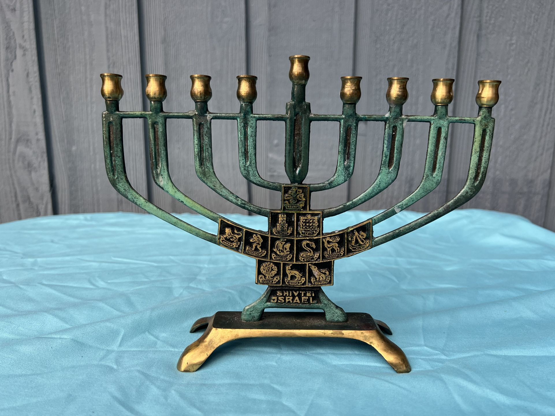 RARE 12 BIBLE TRIBES OF ISRAEL JEWISH HANUKKAH MENORAH,JUDAICA