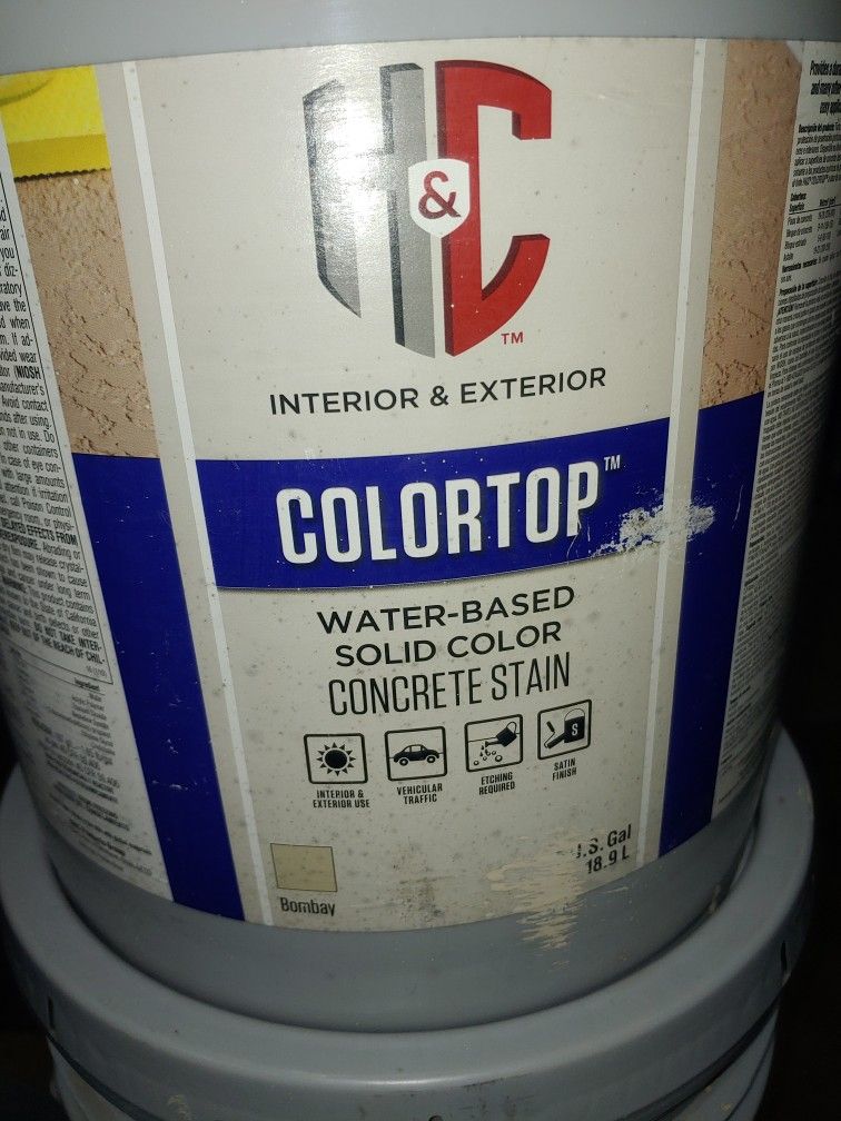 H&C Colortop Concrete Stain 5 Gal New Sealed Bombay Color Interior & Exterior