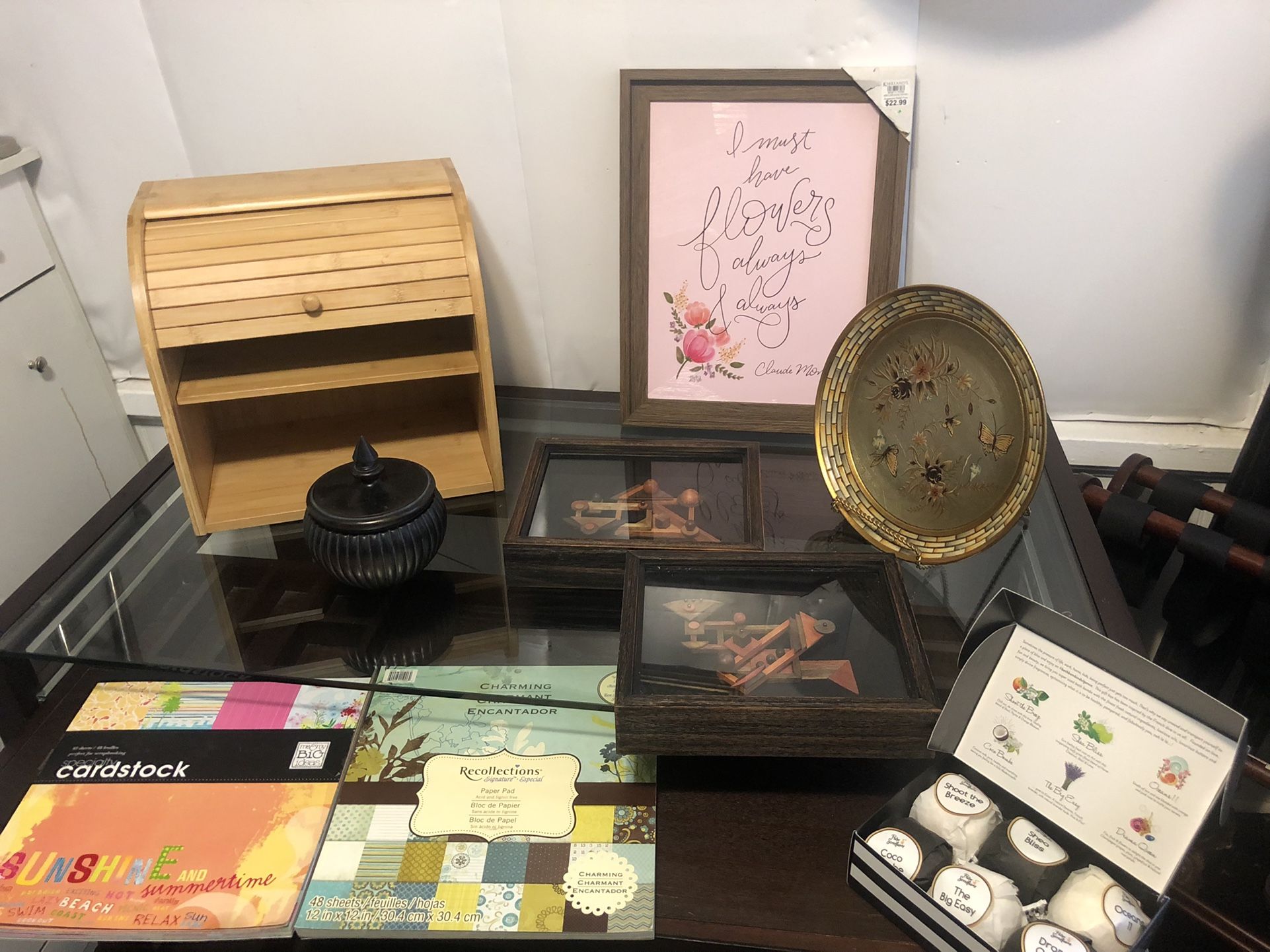 Home Decor / accents Picture Frame / Wall Art / $10 Each Claude Monet flowers Bread box Scrapbook paper Container 3D wood shadow box Bath bomb
