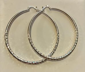 Large Sterling Silver Diamond-Cut Hoop Earrings