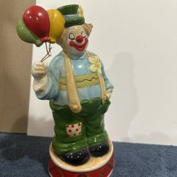 Vintage  Enesco  Clown   With  Balloons   Music  Box  Figurine