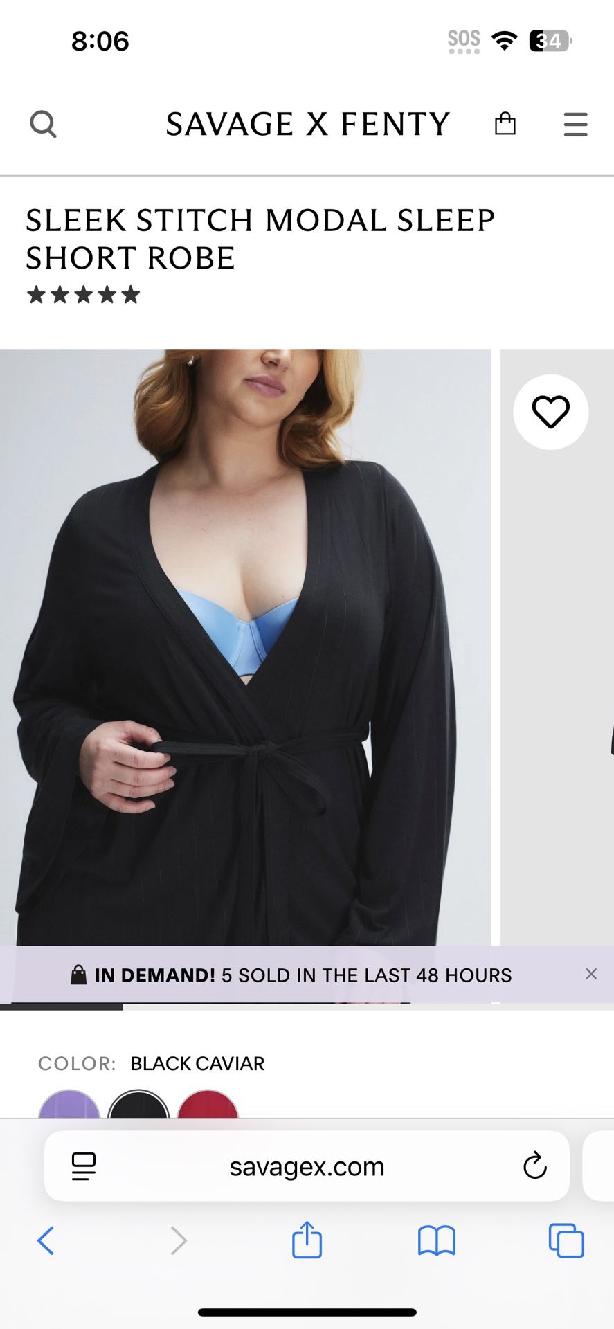Savage X Fenty SLEEK STITCH MODAL SLEEP SHORT ROBE 2x/3x BRAND NEW