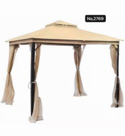 10'x10' Outdoor Gazebo 2-Tier Soft Top Steel,Beige