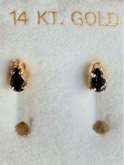 Vintage 14K Gold Sapphire & Diamond Accent Stud Earrings | Pear Cut Genuine Sapphire Earrings