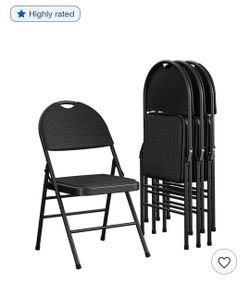 COSCO Commerical Triple-Braced Metal Folding Chairs with Fabric Seating, 4-Pack, Black