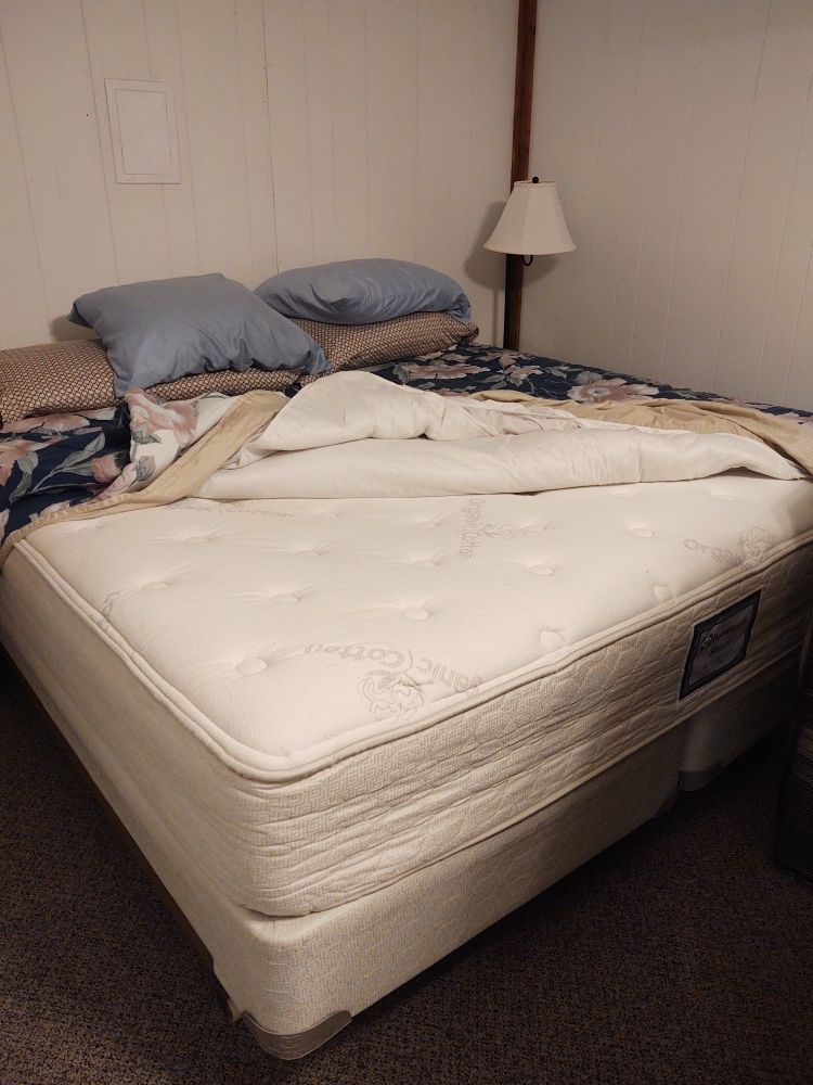 King size bed with box spring and frame