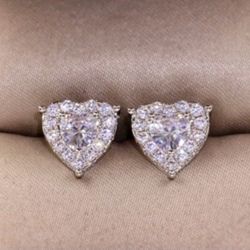 *VALENTINE SALE* Petite Created White Sapphire Pave CZ Heart Stud Earrings