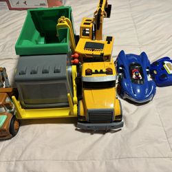 Kids Toy Vehicle Bundle – Dump Truck, Tow Truck (Mater), Sonic RC Car + More