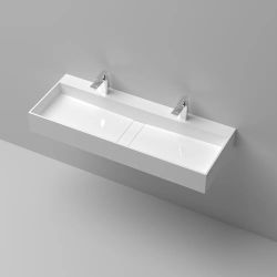47 Inch Wall-Mount Double Sink Stone Resin Glossy White Trough Bathroom Sink-828
