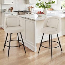 Linen Fabric Swivel Barstool Set Of 2