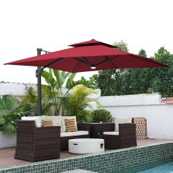 LED Cantilever Patio Umbrella 10FT – Square Outdoor Shade Umbrella (No Base Included)