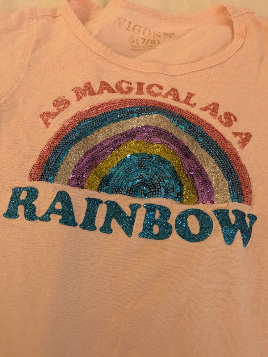 Girls Size Small (7/8) Pink/Rainbow T-shirt