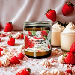 Strawberries and Cream Soy Blend Wax Candle "New"