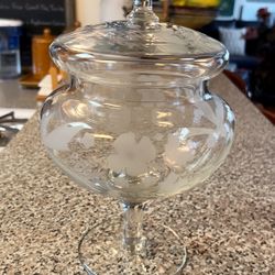 Romanian Etched Crystal Candy Jar With Lid