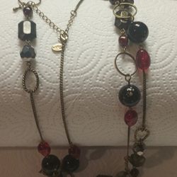 Vintage Lia Sophia Double Black & Red Necklace..