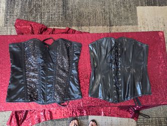 Two Black Corsets Sequin and Faux Leather