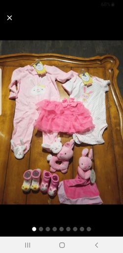 New baby girls size 6M Easter bunny lot gift 6 months Carter's outfits rattle love & booties nwt