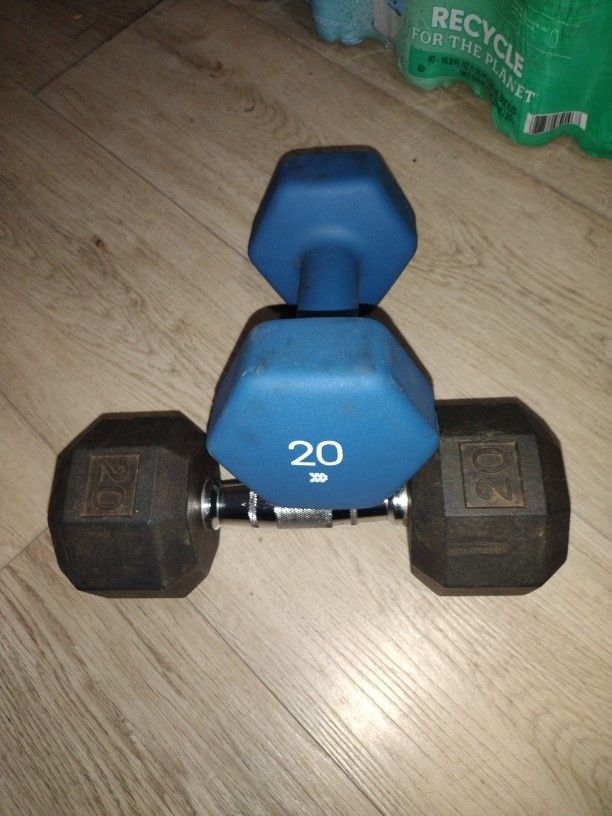 Set Dumbbells Rubber Hex 20 Lbs Weights