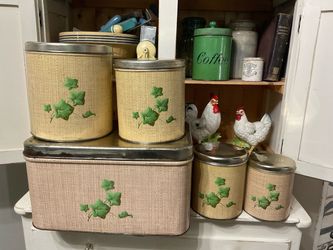 Vintage Metal Canister Set with Ivy Design Decoware 1950s Kitchen