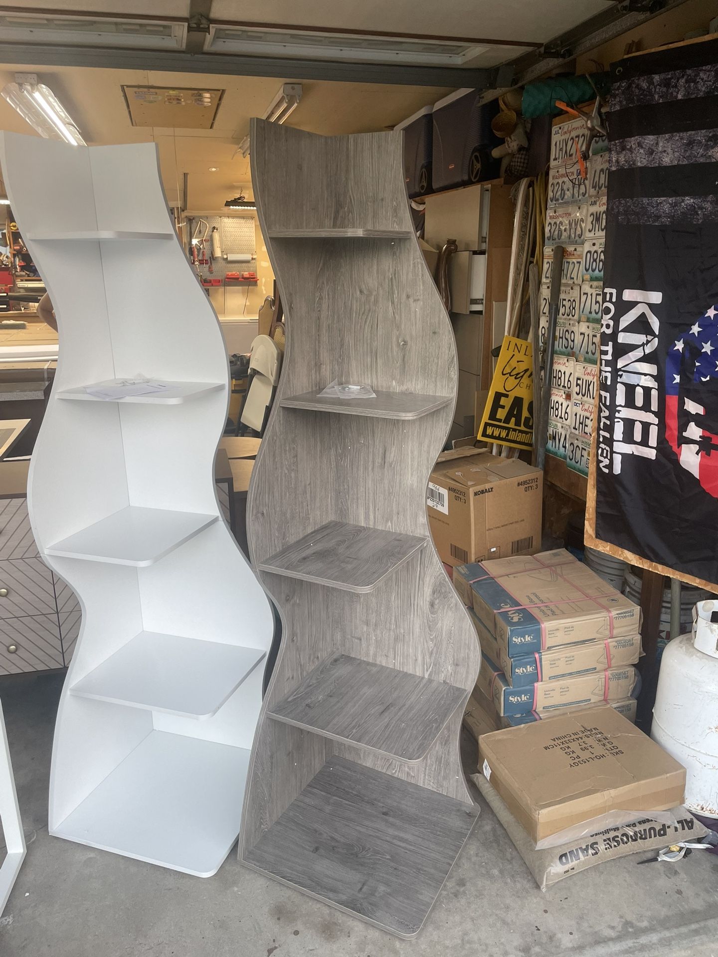 NEW Gray 5 Tier Corner Book Shelf