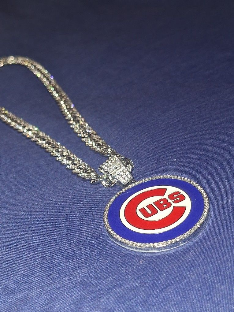 Chicago Cubs Iced Out Rhinestone Pendant With Necklace
