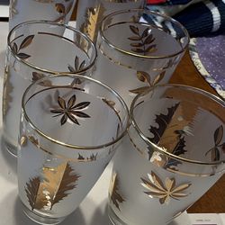 Vintage Barware Mid-Century Modern Libbey Golden Foliage Pattern