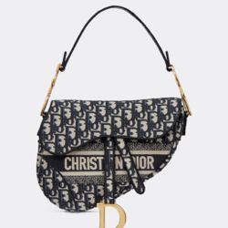 SADDLE BAG Blue Dior Oblique Embroidery