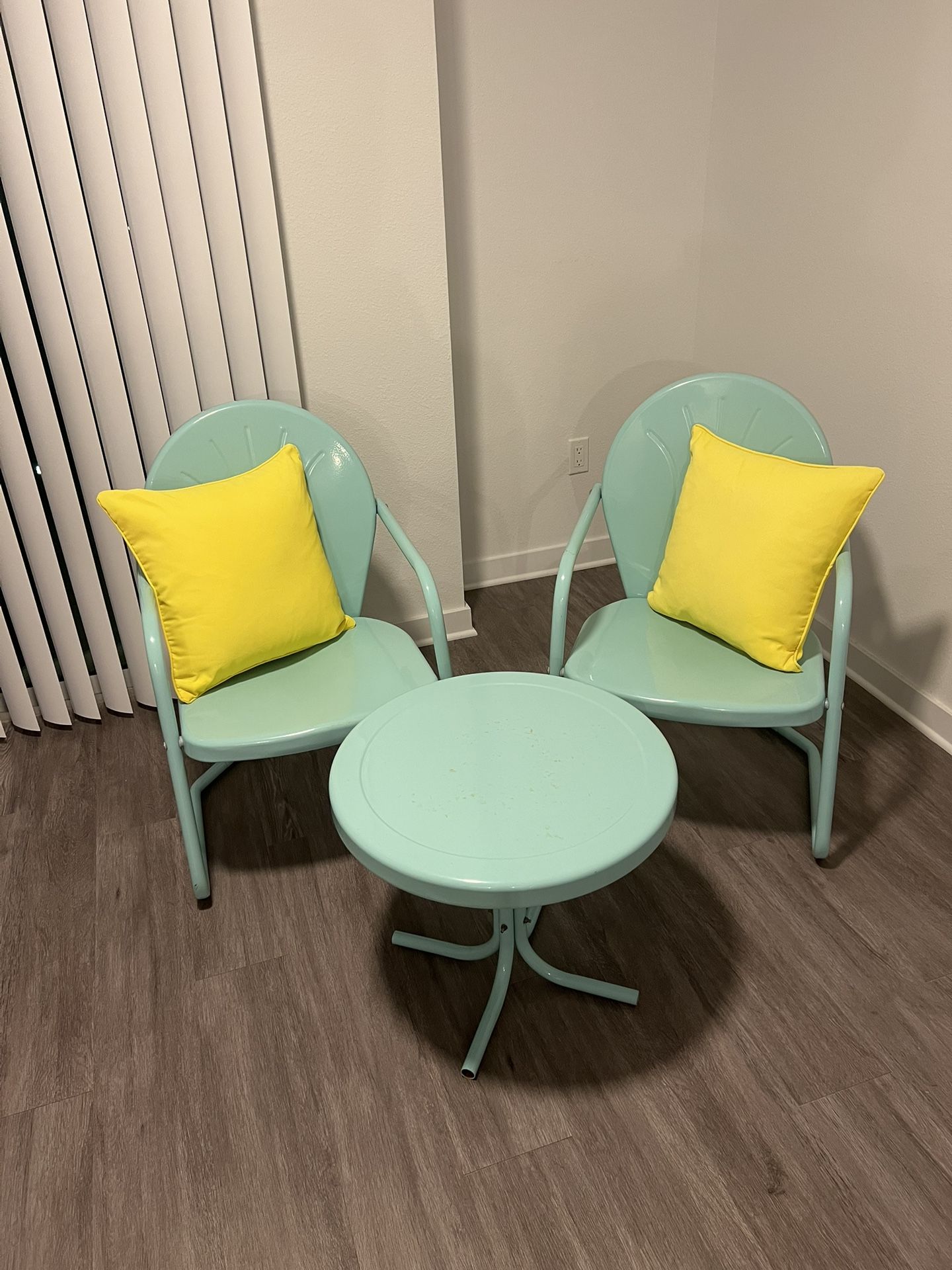 3-Piece Turquoise Metal Patio Set – $100 (Very Good Condition)